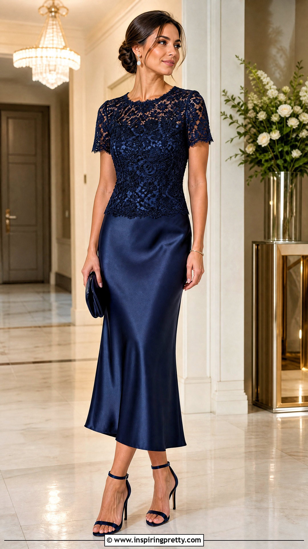 Lace Top And Satin Midi Skirt Wedding Outfit - 20 Wedding Top And Skirt outfit ideas