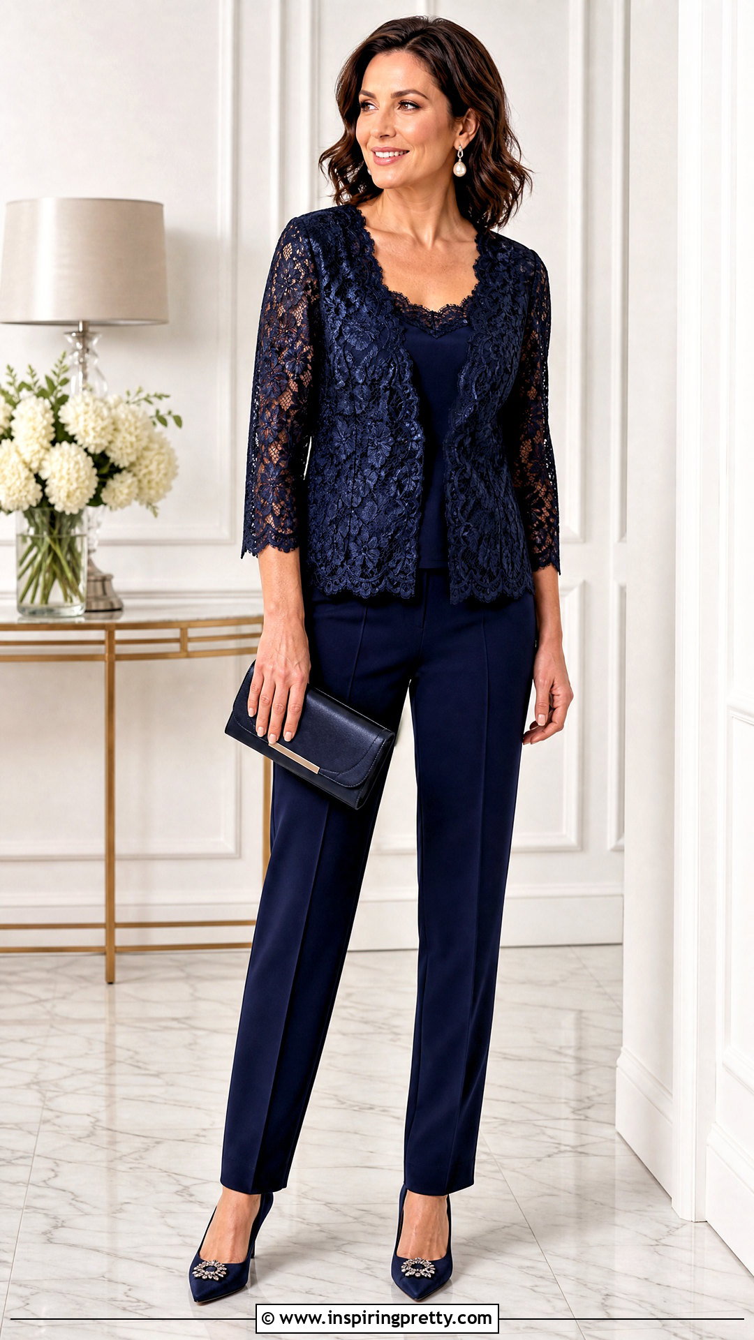 Lace Top And Tailored Trouser Set - 50 two pieces trouser and top