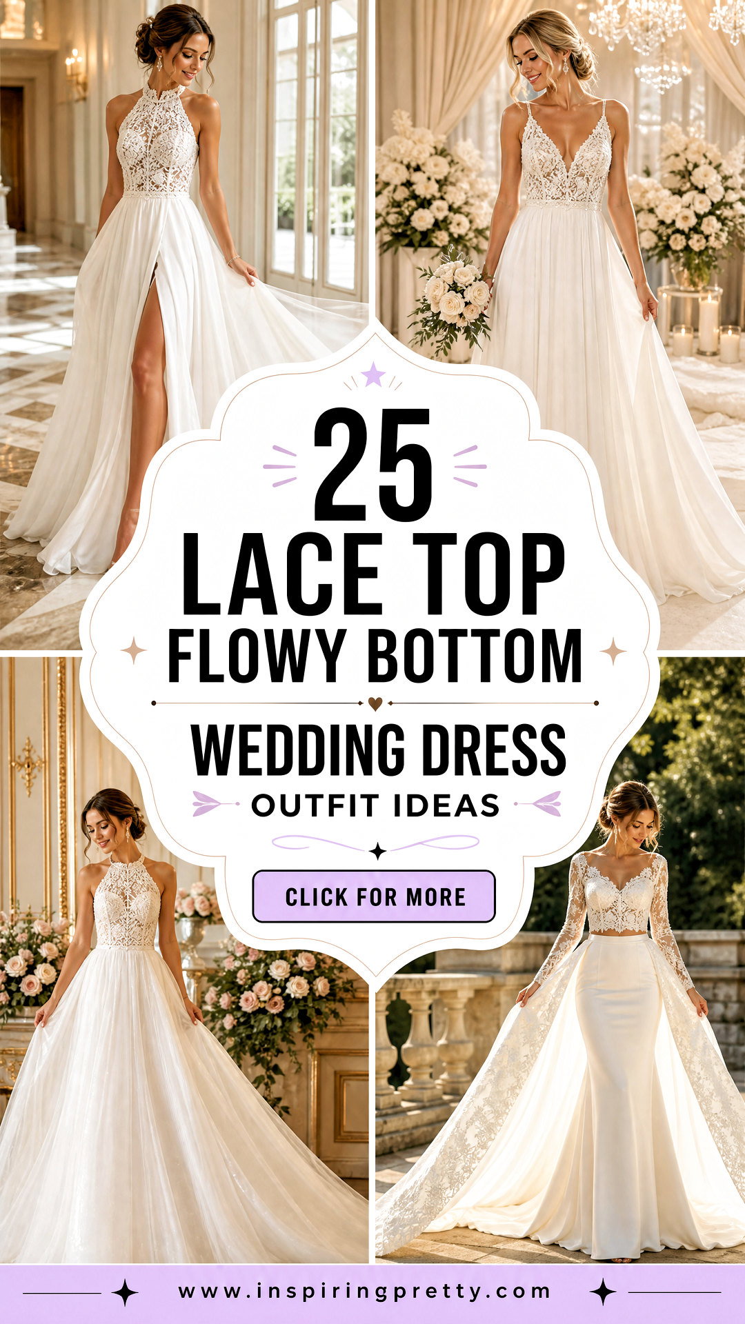 25 Lace Top Flowy Bottom Wedding Dress Outfit Ideas for Brides - 25 Lace Top Flowy Bottom Wedding Dress Outfit Ideas for Brides