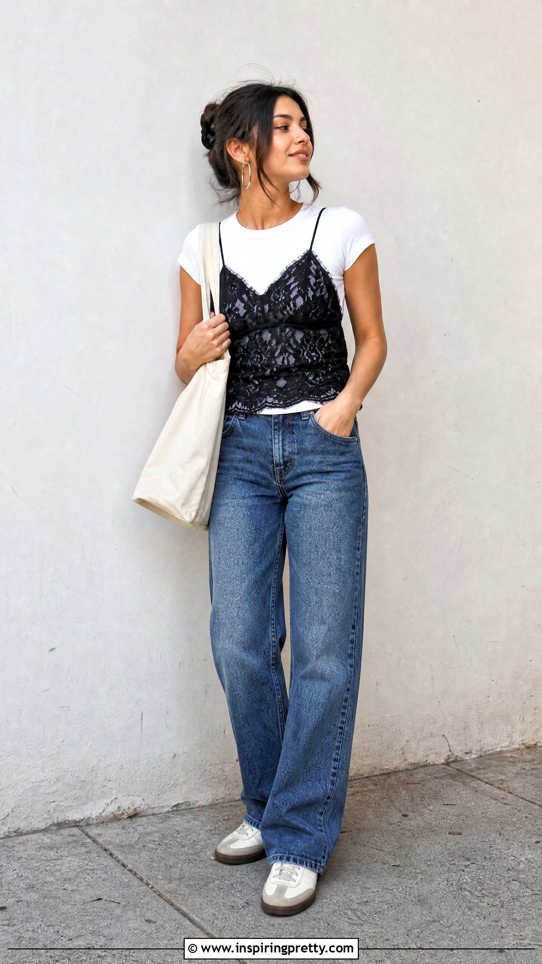 Lace Top Over A White Tee With Jeans - 20 casual lace top fashion ideas