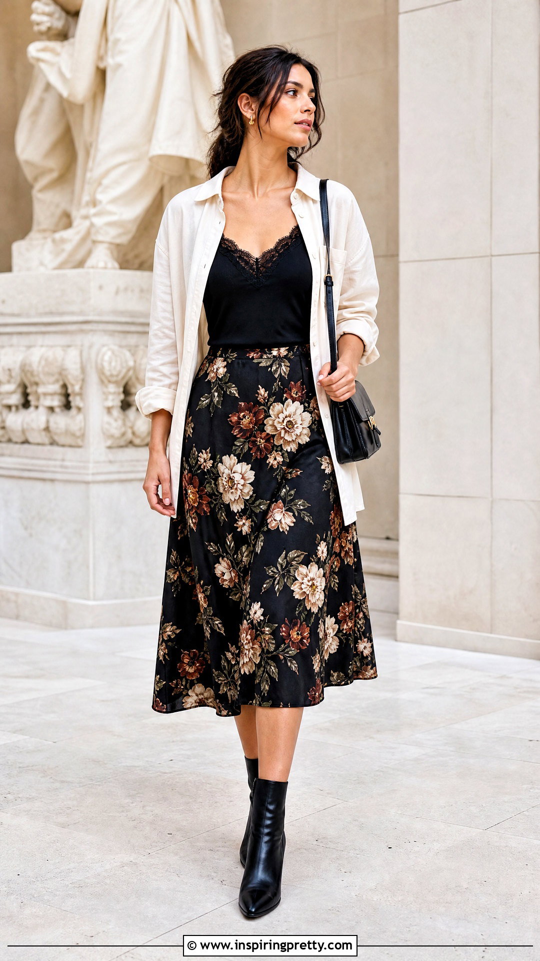 Lace Top Under Shirt With Midi Skirt And Boots - 50 lace top under shirt outfit ideas