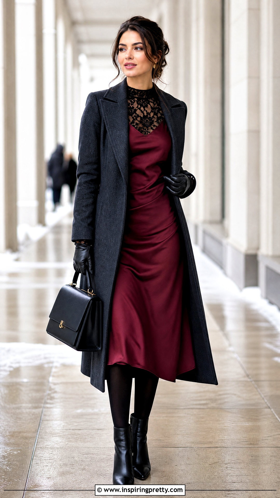 Lace Top Under Slip Dress With Ankle Boots And Wool Coat - 25 Lace Top Under Slip Dress outfit ideas