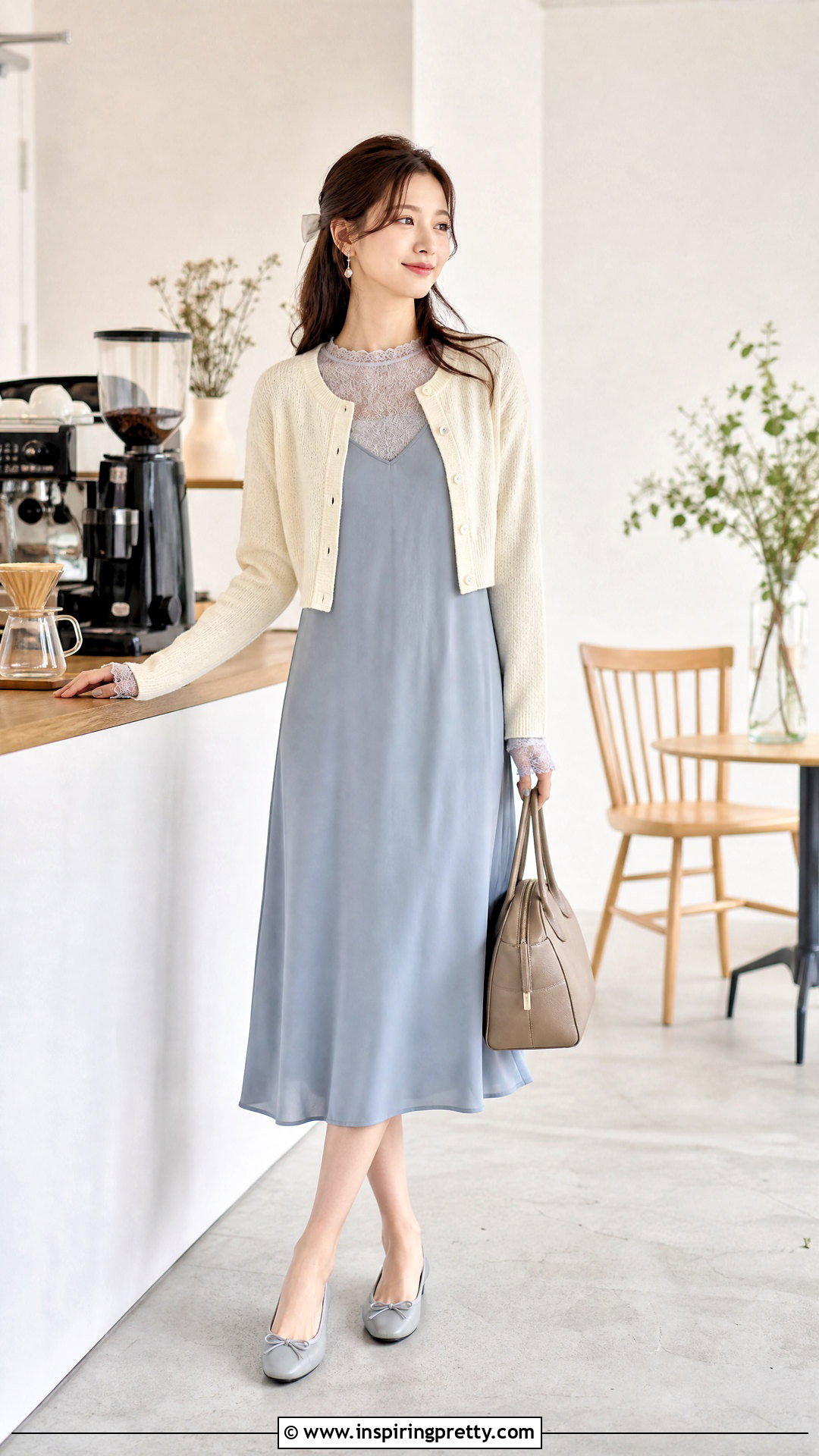 Lace Top Under Slip Dress With Cardigan And Ballet Flats - 25 Lace Top Under Slip Dress outfit ideas