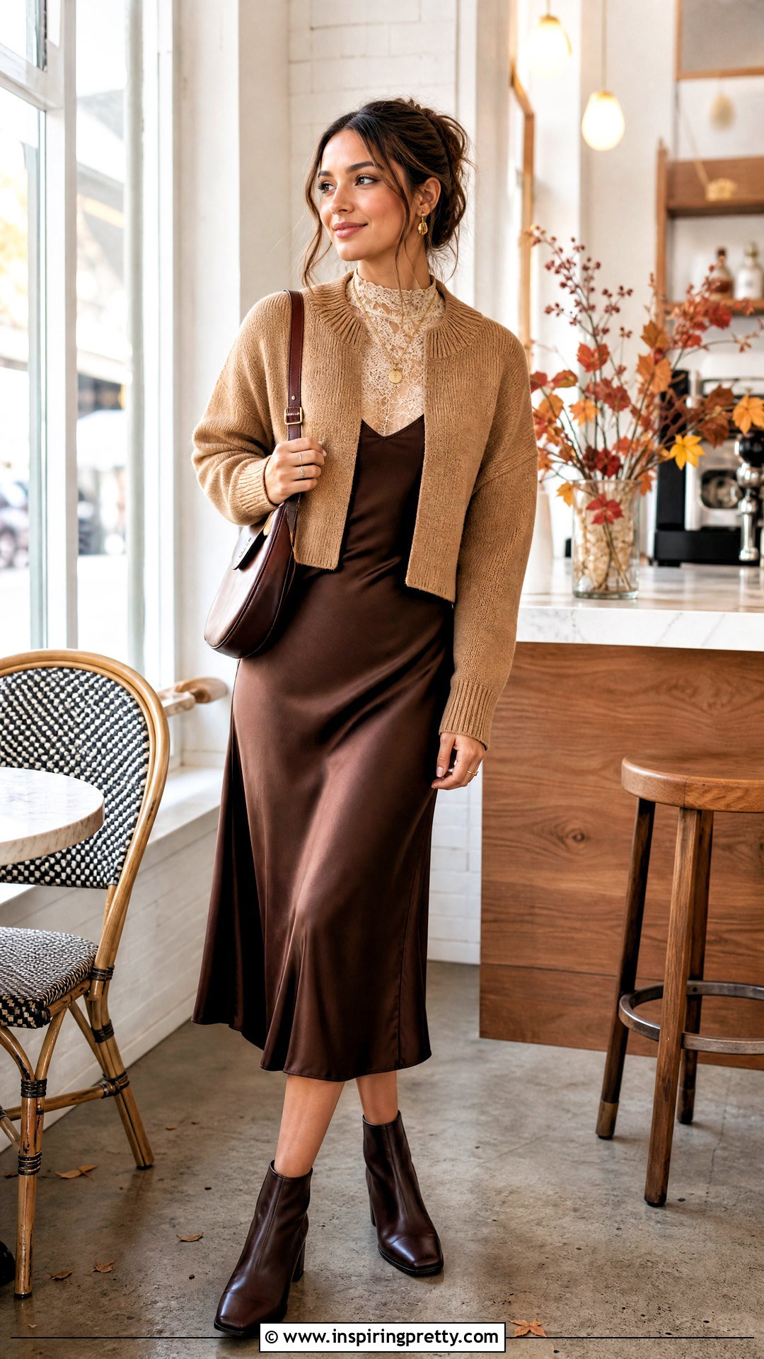 Lace Top Under Slip Dress With Cropped Sweater And Boots - 25 Lace Top Under Slip Dress outfit ideas