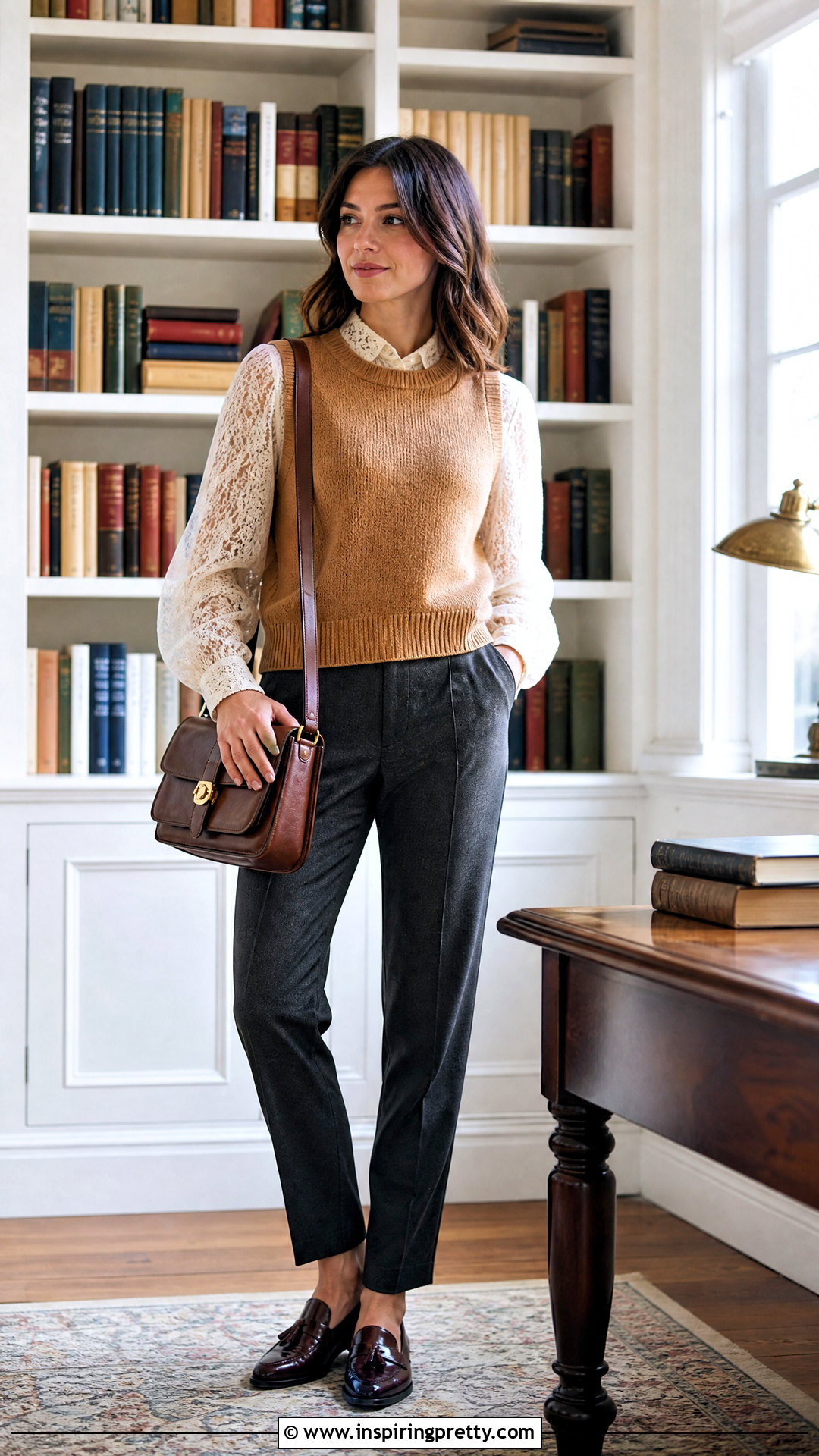 Lace Top Under a Sweater Vest - how to style a lace top (50 ways)