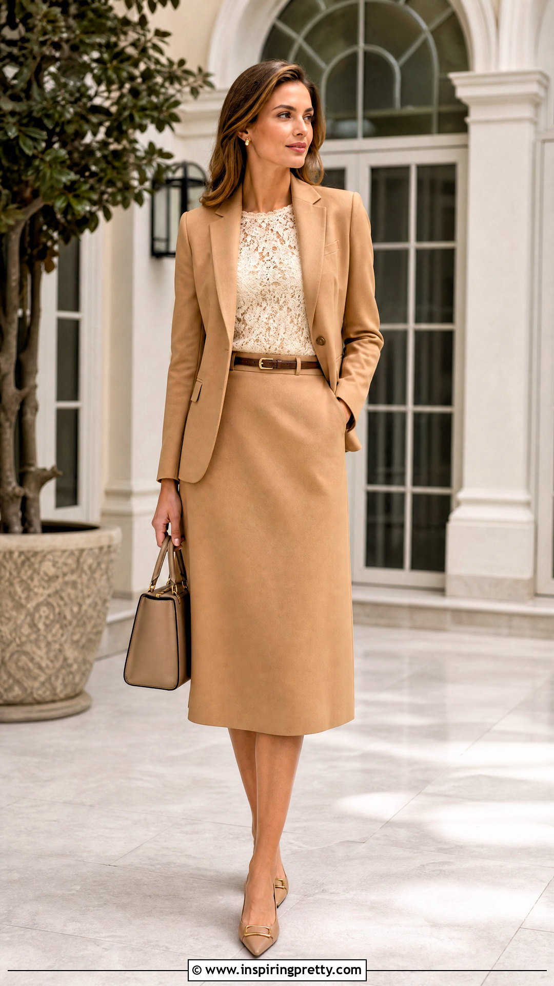 Lace Top With A Blazer And Midi Skirt - 50 lace tops outfit ideas