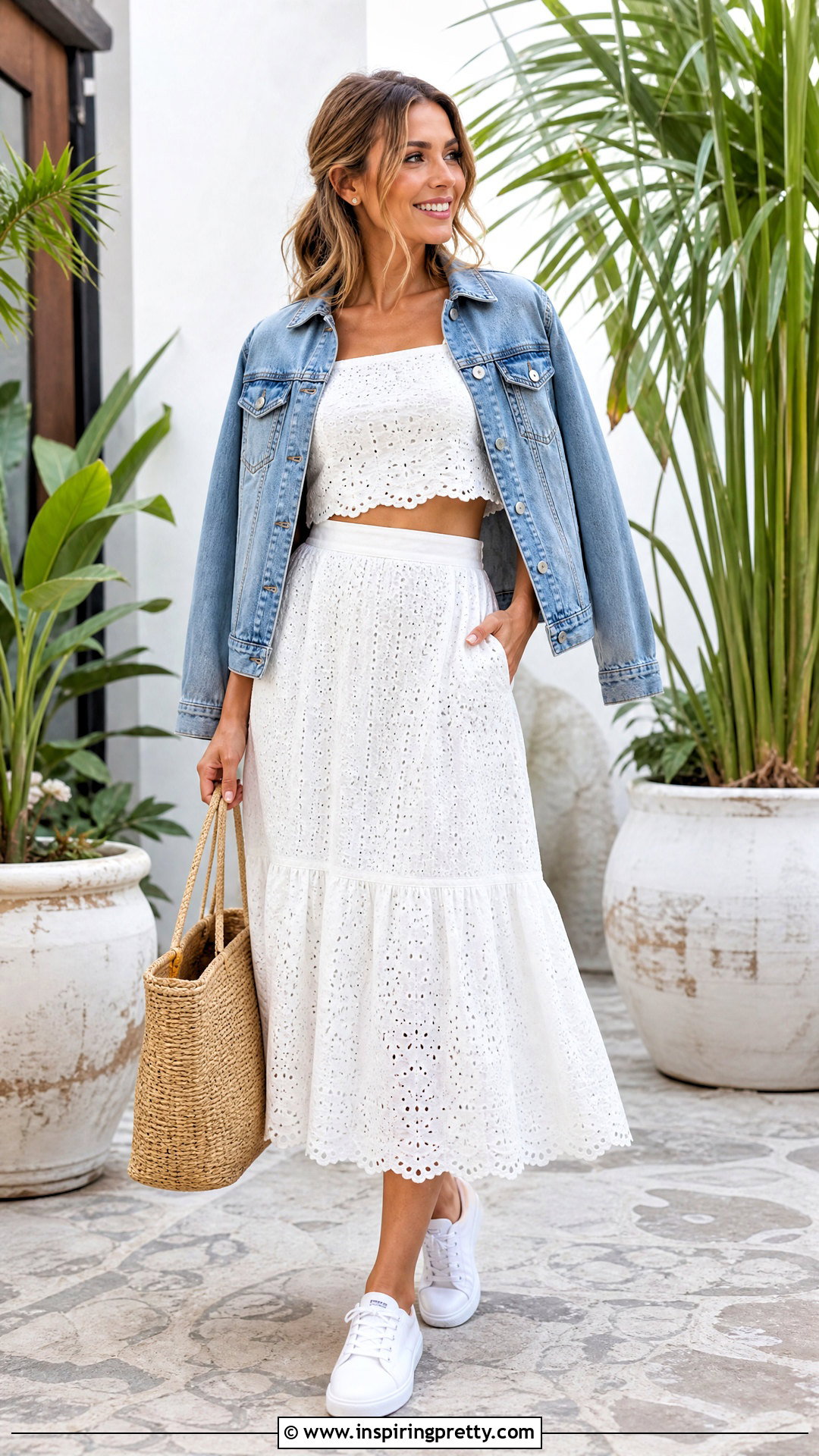 Lace Top With A Matching Skirt And Sneakers - 20 casual lace top fashion ideas
