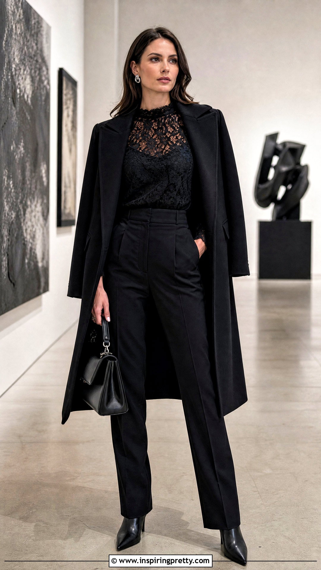 Lace Top With A Monochrome Black Outfit - 50 lace tops outfit ideas
