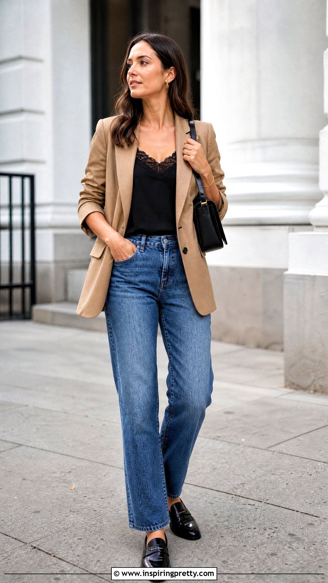Lace Top With Blazer And Jeans - 50 lacy tops outfit ideas