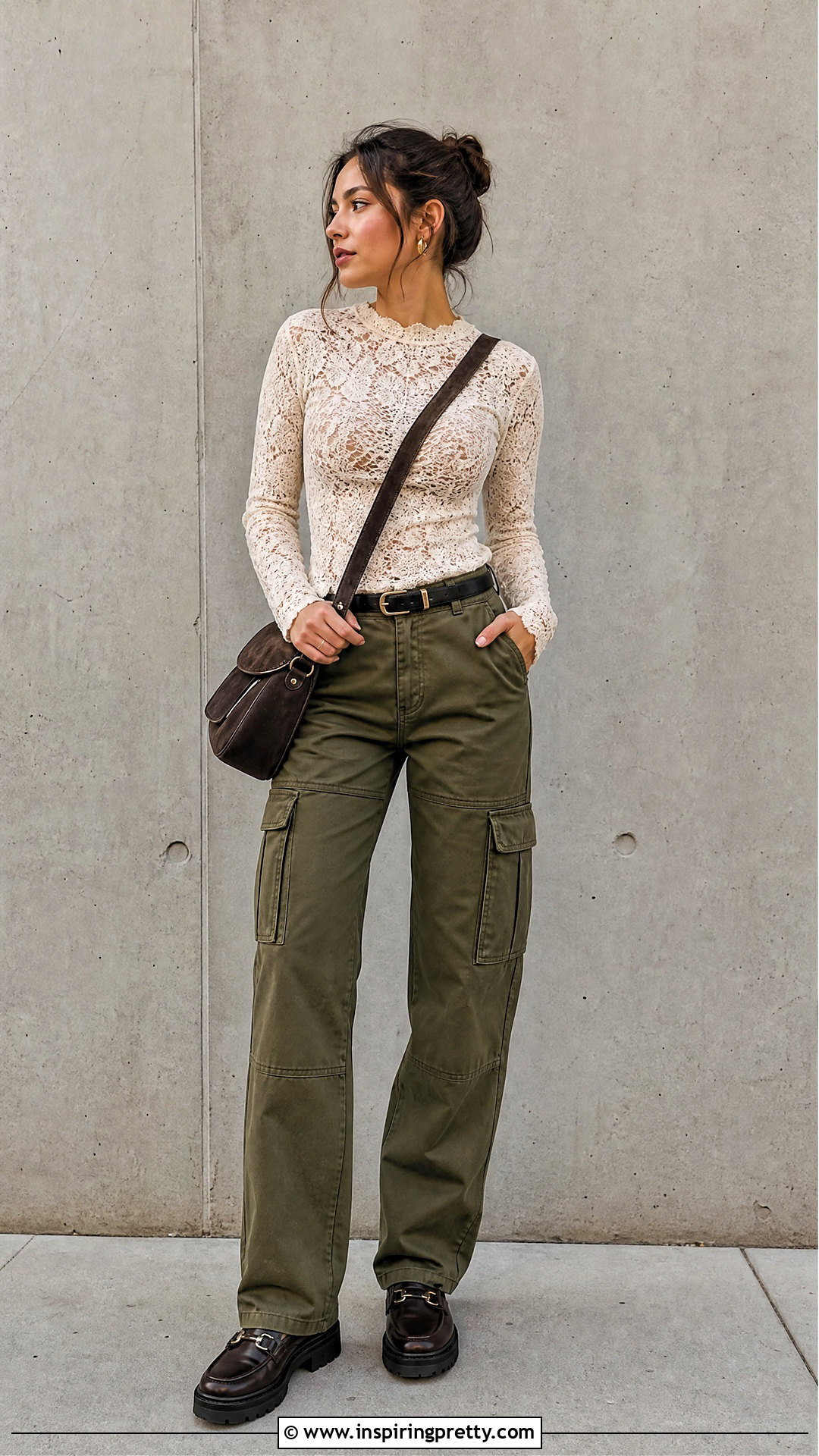 Lace Top With Cargo Pants - 50 lace top outfit ideas