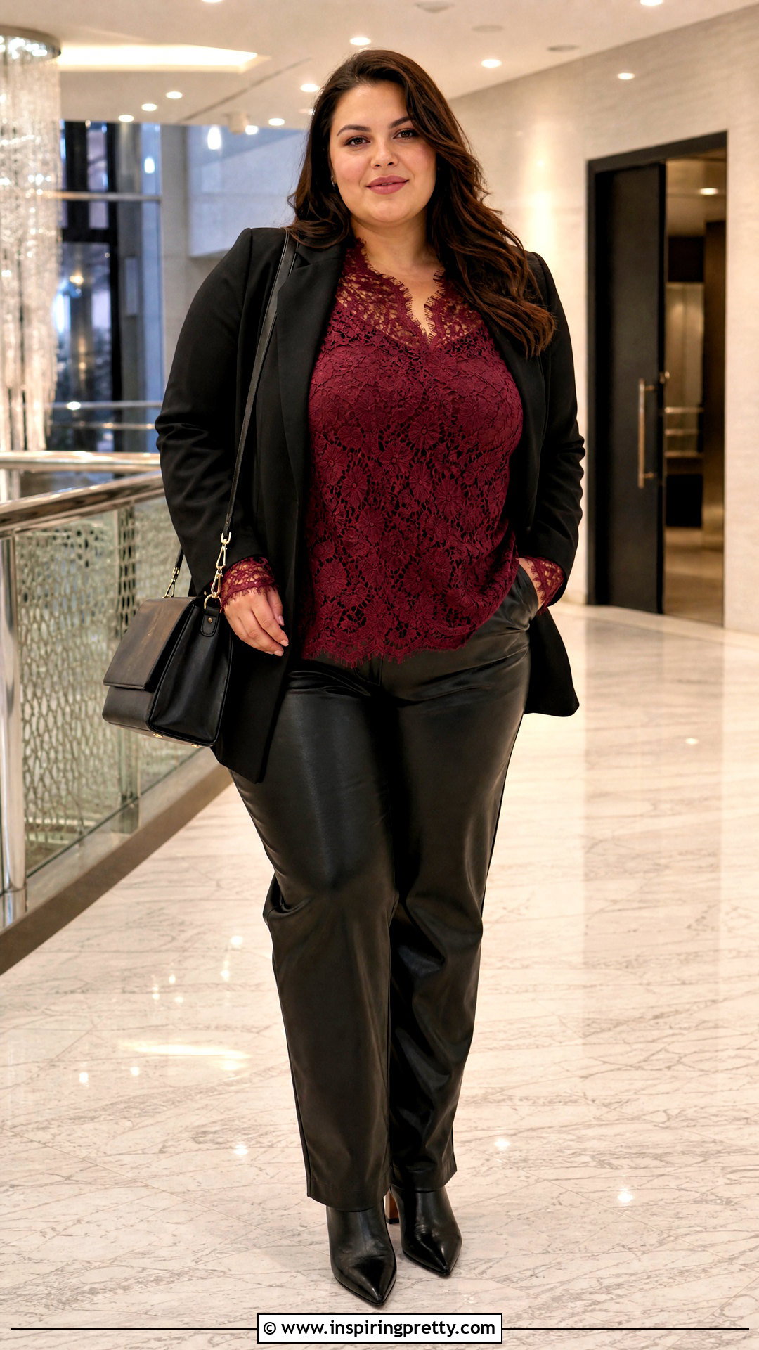 Lace Top With Faux Leather Pants - 20 Lace Fabric For Tops outfit ideas