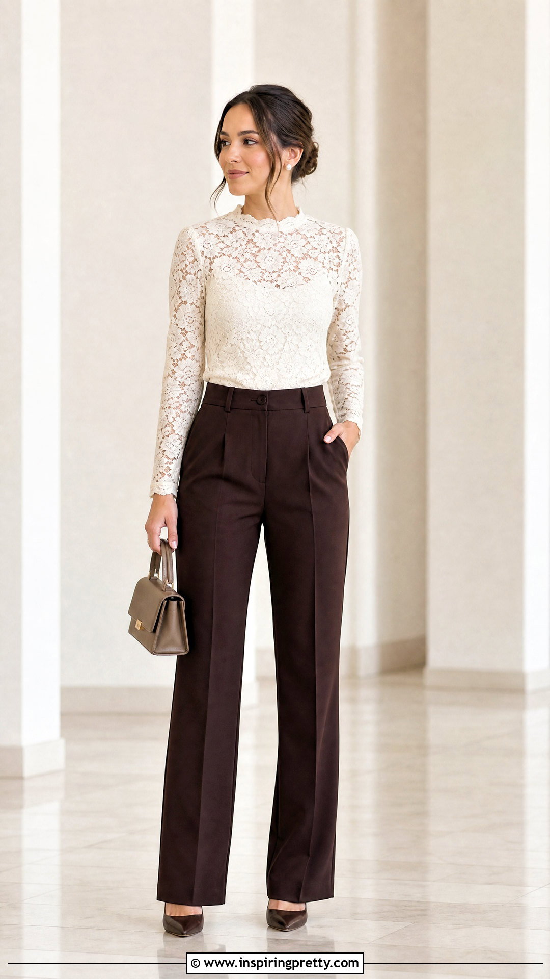 Lace Top With High Waisted Trousers - 50 tops designs