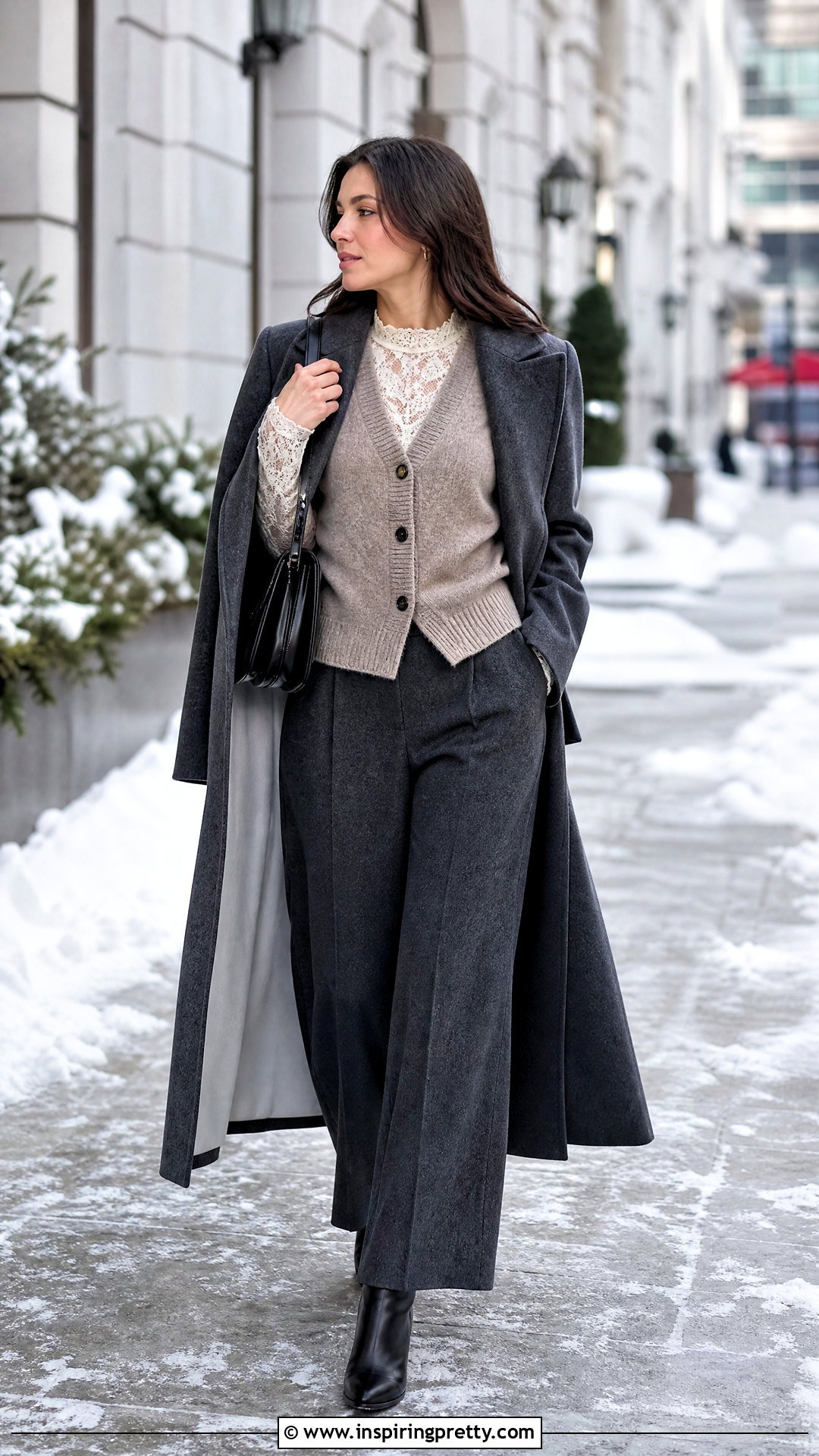 Lace Top With Knit Vest And Trousers - 50 Lace Top Outfit Aesthetic Ideas