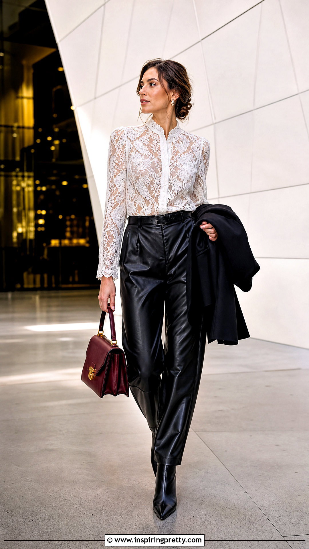 Lace Top With Leather Pants - 50 lacy tops outfit ideas