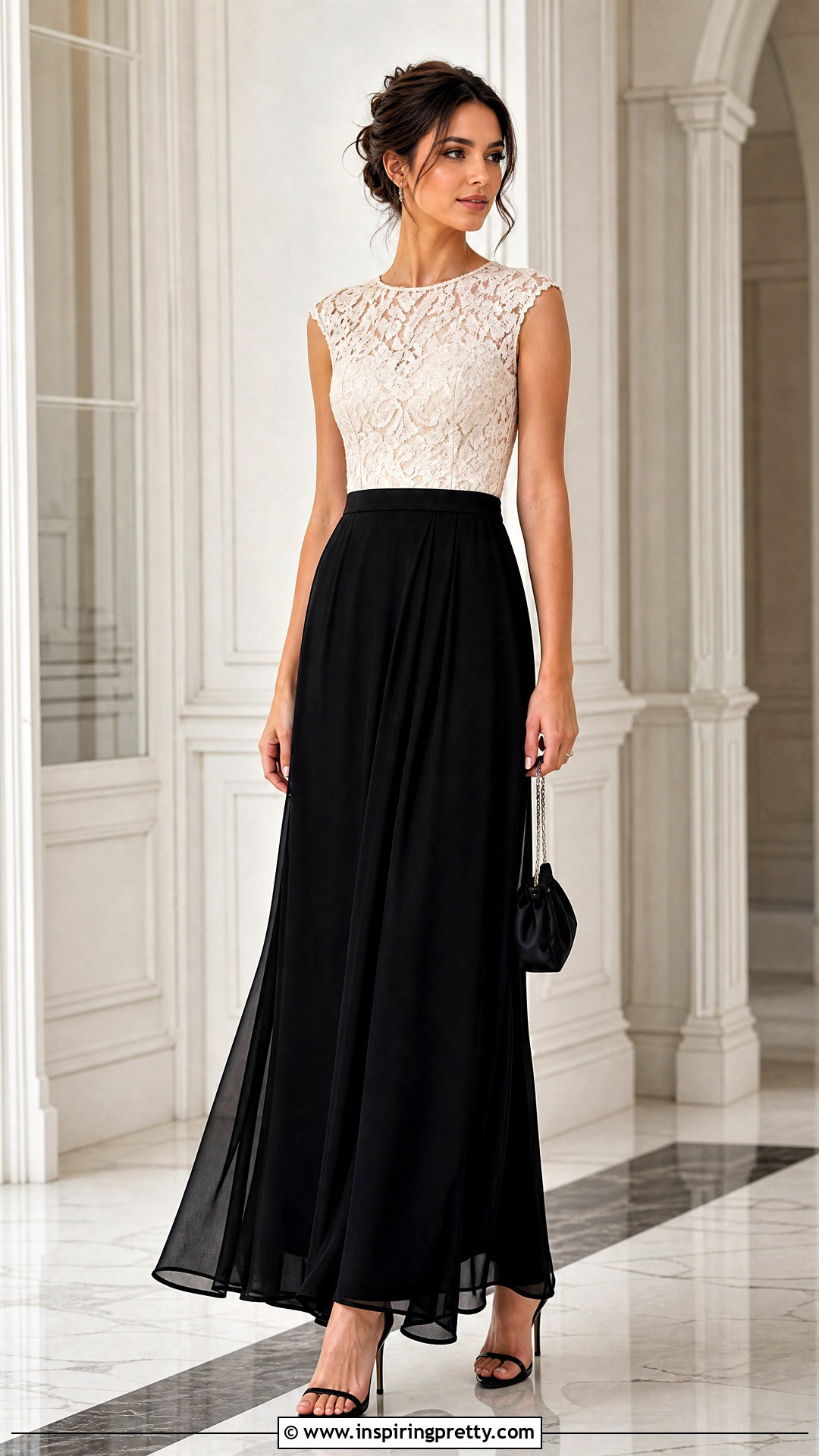 Lace Top With Long Black Skirt And Strappy Heels - 25 Tops To Go With Long Black Skirts