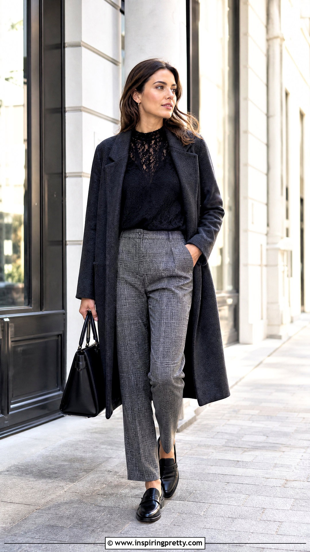 Lace Top With Plaid Trousers - 50 lacy tops outfit ideas