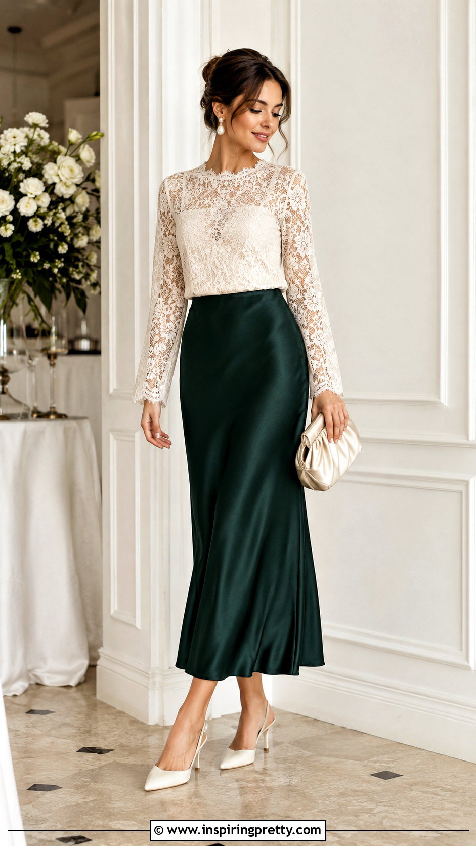 Lace Top With Satin Midi Skirt - 50 fancy top designs for women