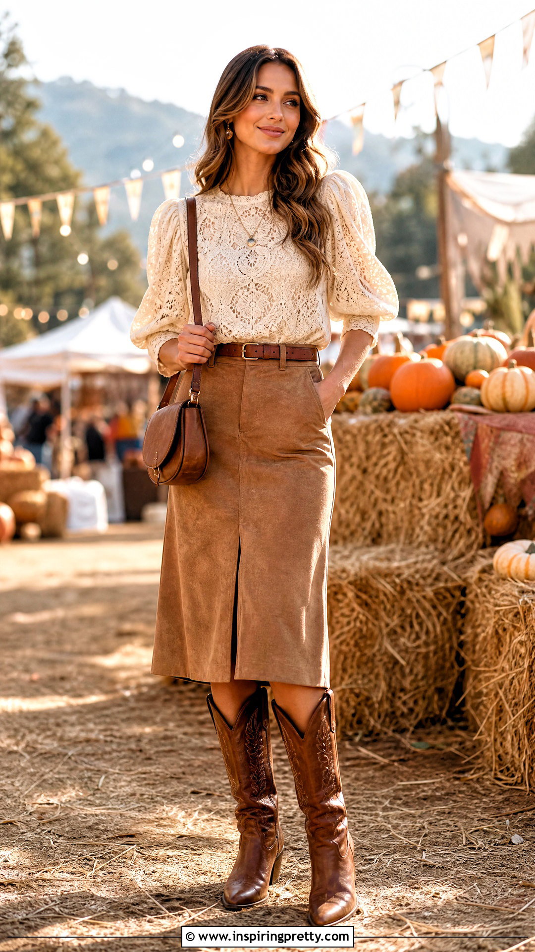 Lace Top With Skirt And Western Boots - 50 lacy tops outfit ideas