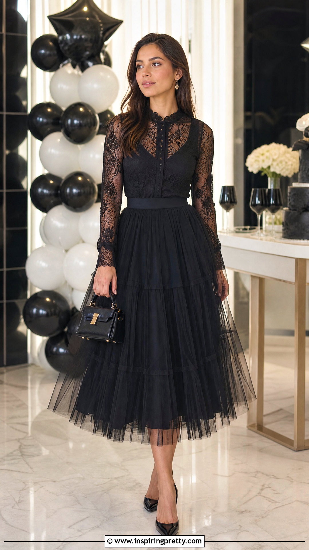 Lace Top With Tulle Midi Skirt - 50 cute lace tops outfit ideas