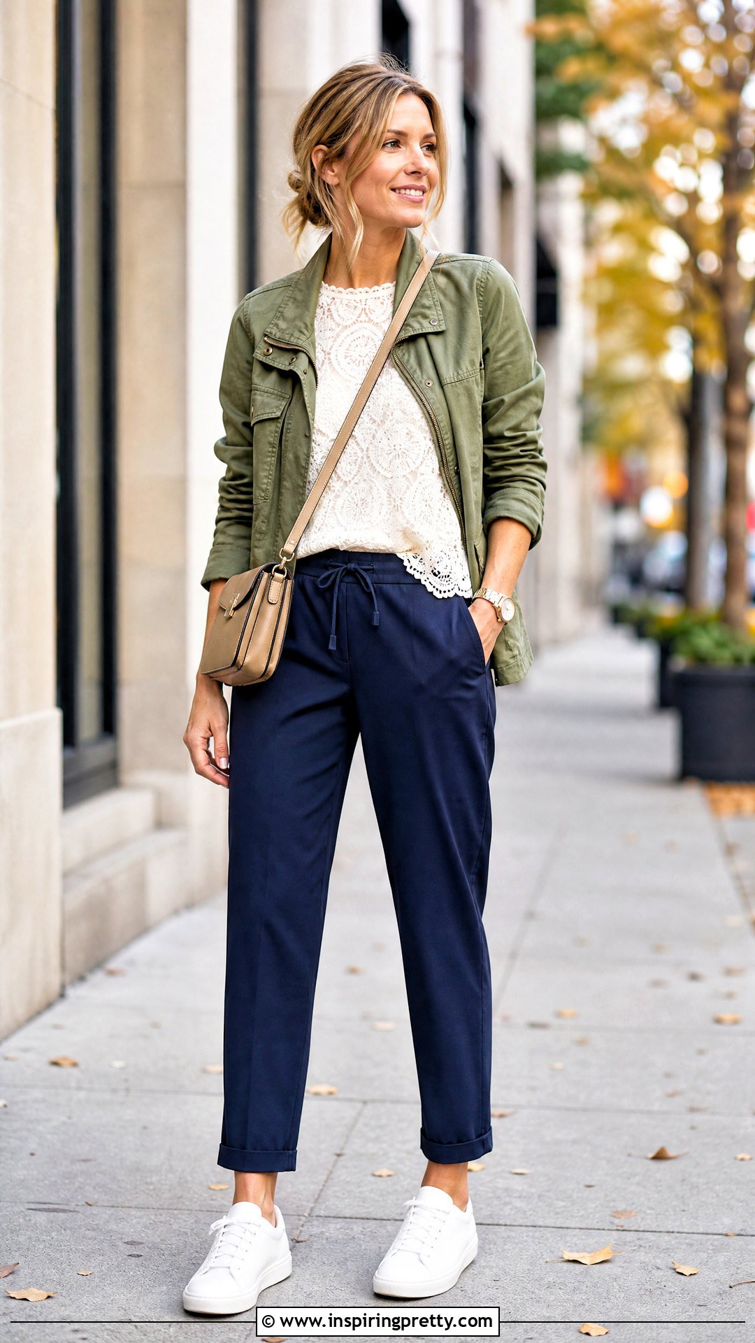 Lace Top With Utility Jacket And Trousers - 20 casual lace top fashion ideas