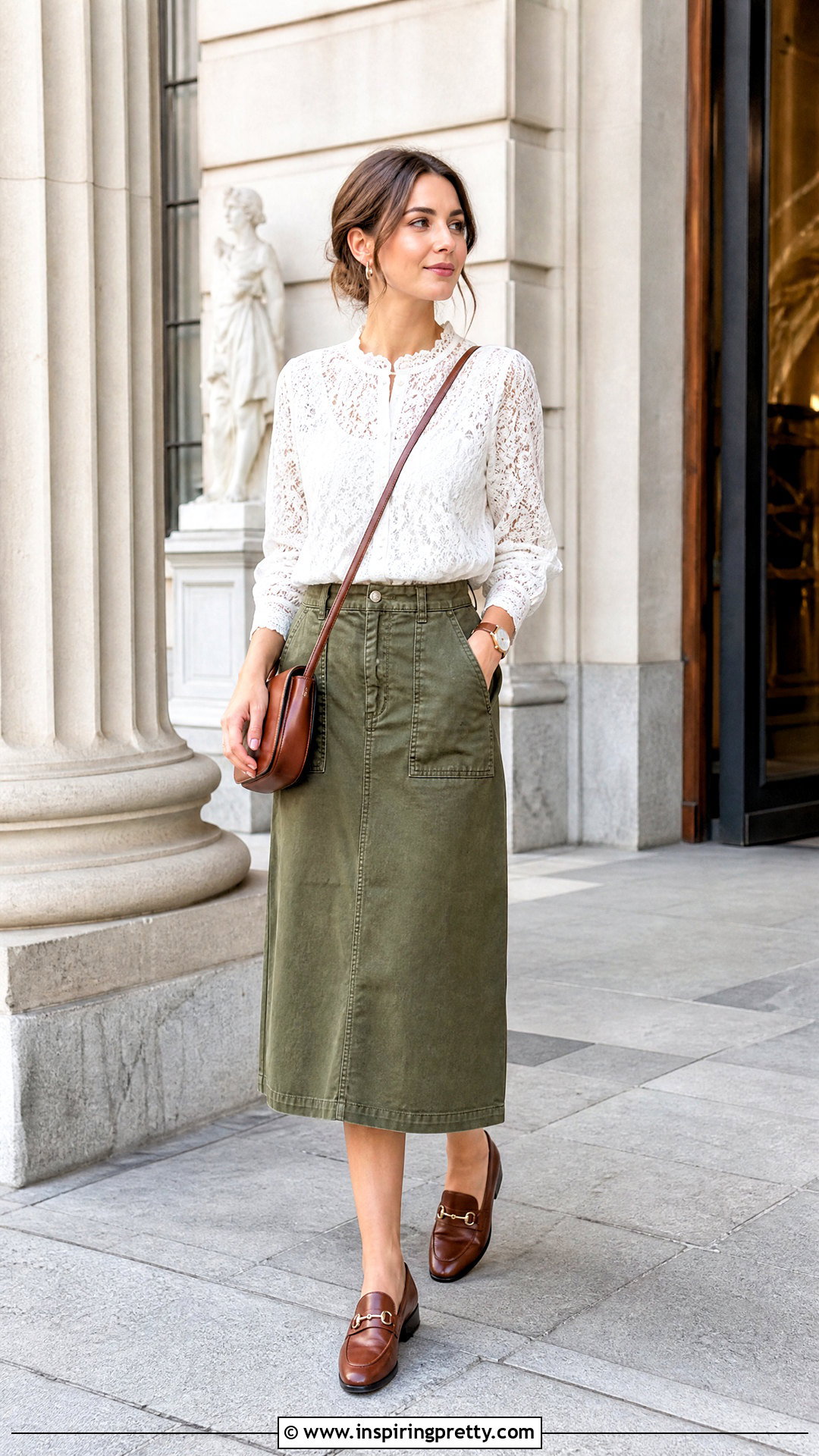 Lace Top With Utility Skirt - 50 cute lace tops outfit ideas