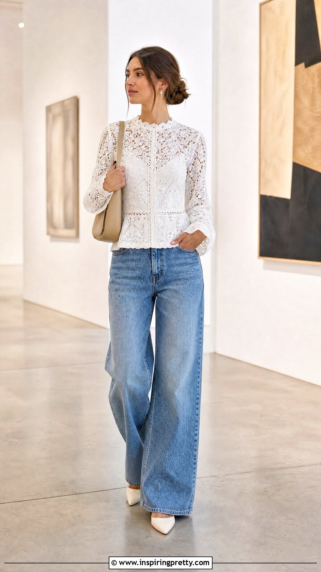 Lace Top With Wide Leg Jeans - 50 top design