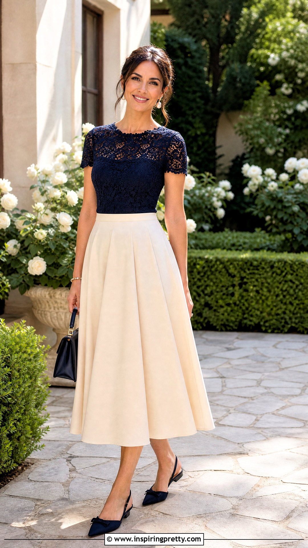 Lace Top With a Full A Line Skirt - how to style a lace top (50 ways)