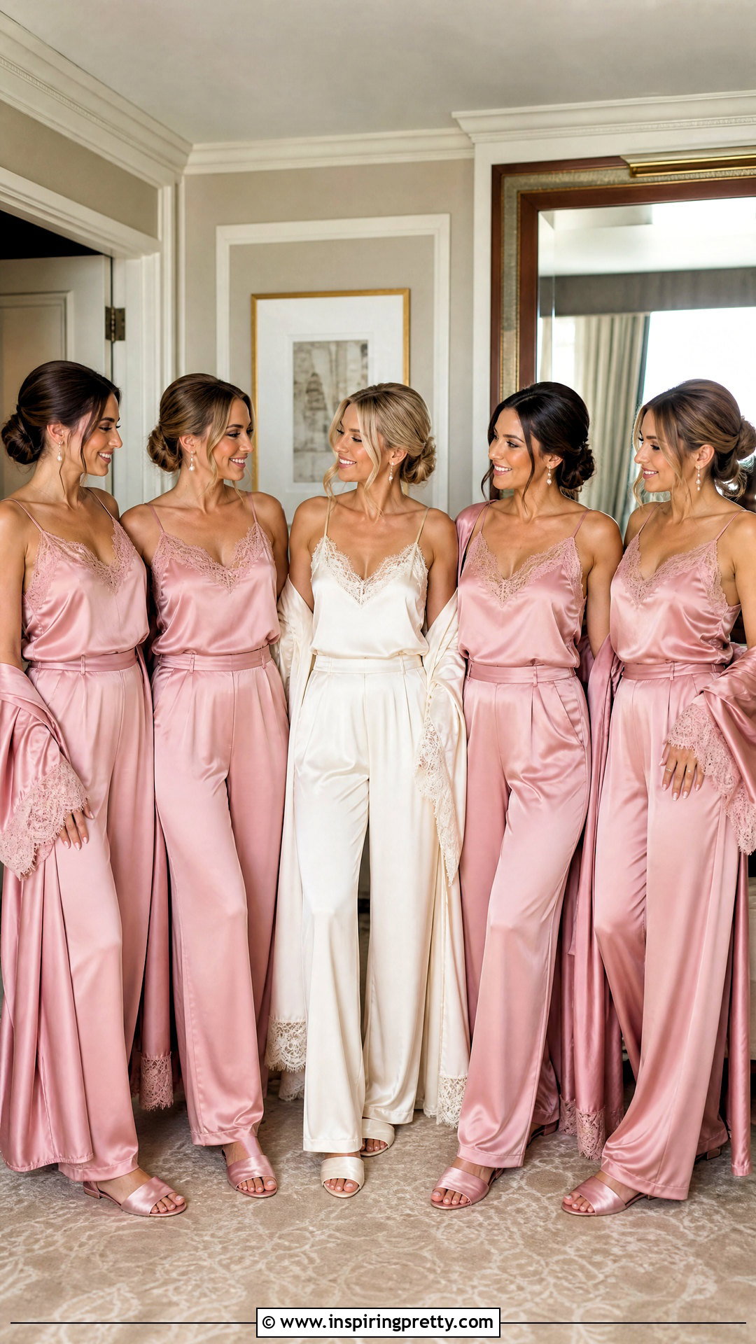 Lace Trim Bridal Party Tank Tops With Satin Pants - 25 bridal party tank tops outfit ideas