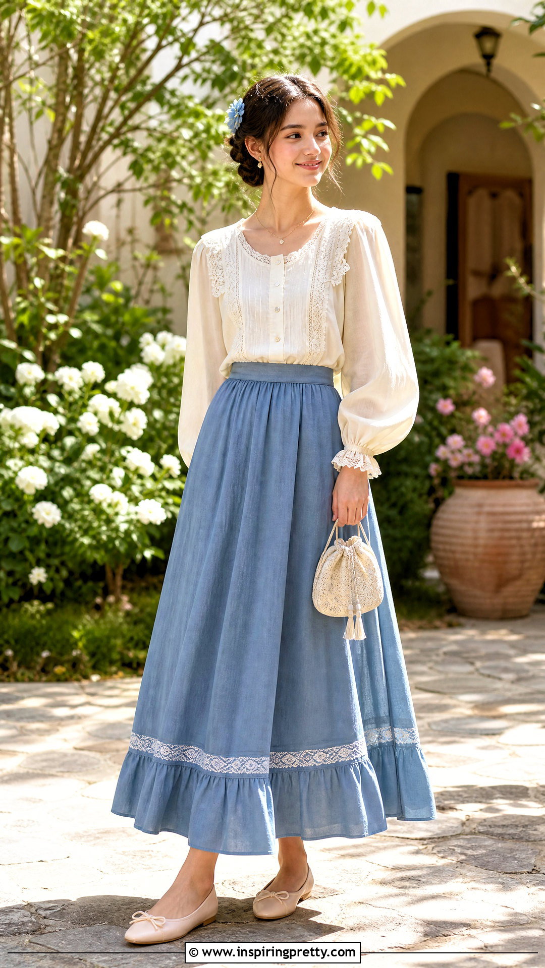 Lace Trim Girls Peasant Top With Maxi Skirt - 20 girls peasant tops