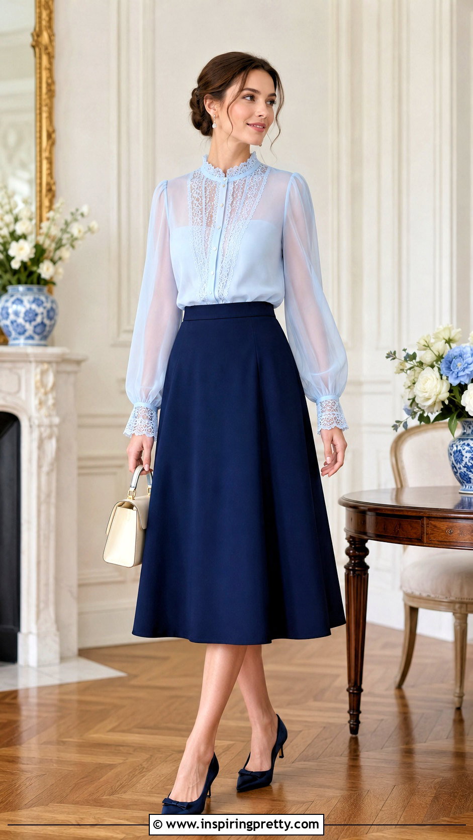Lace Trim Organza Top With A Line Skirt - 50 organza top styles