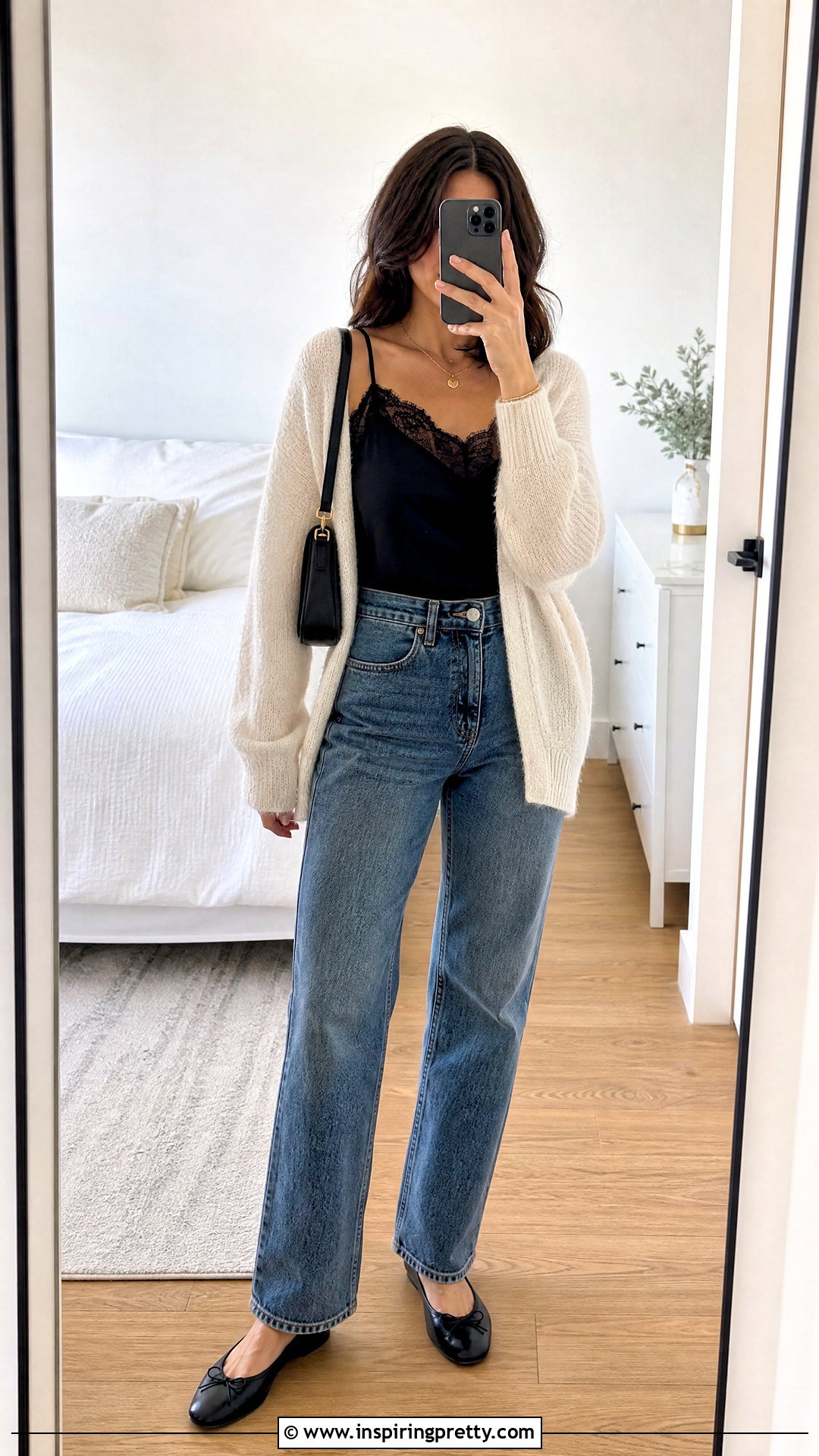 Lace Trim SHEIN Cami With Cardigan And Jeans - 50 shein tops outfit ideas
