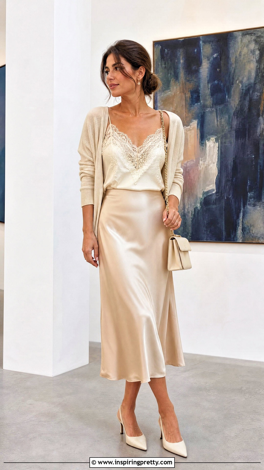 Lace Trim Spaghetti Top With Slip Skirt - 50 spaghetti top outfit ideas