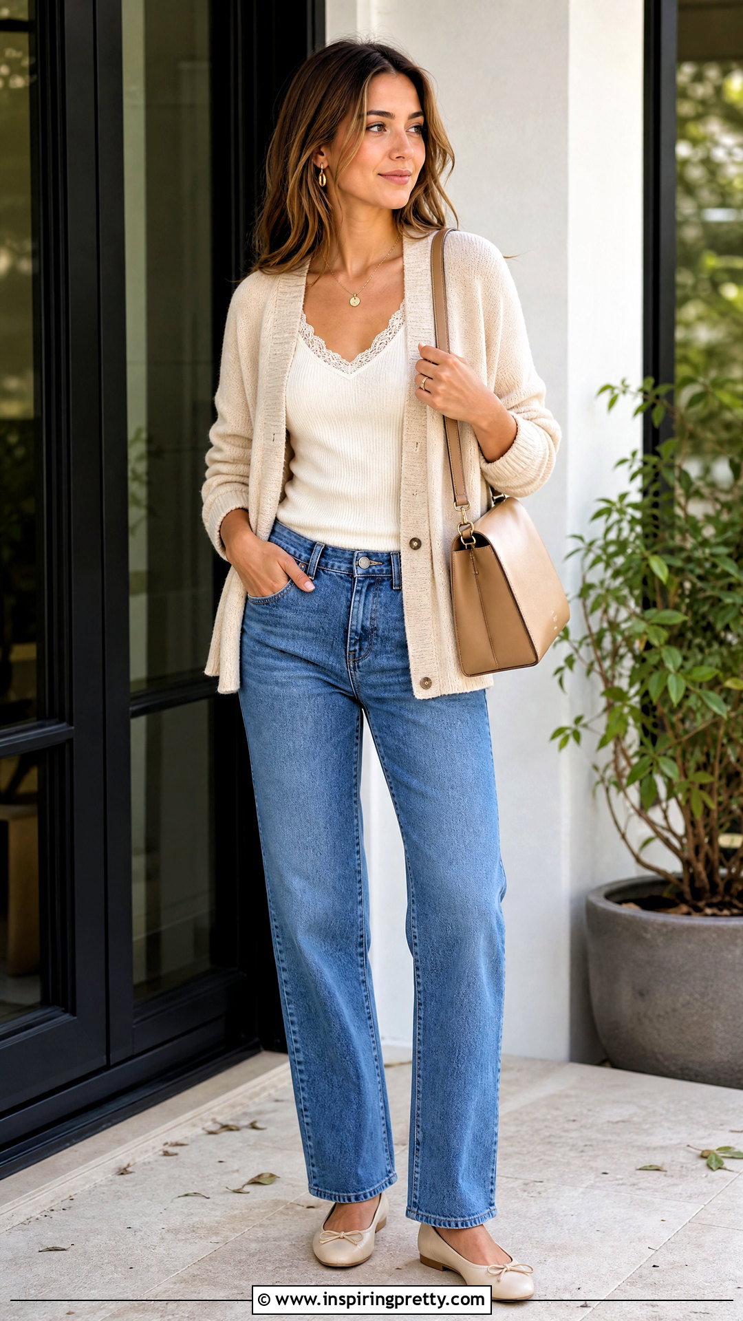 Lace Trim Tank Top With Cardigan And Jeans - 50 tank tops outfit ideas