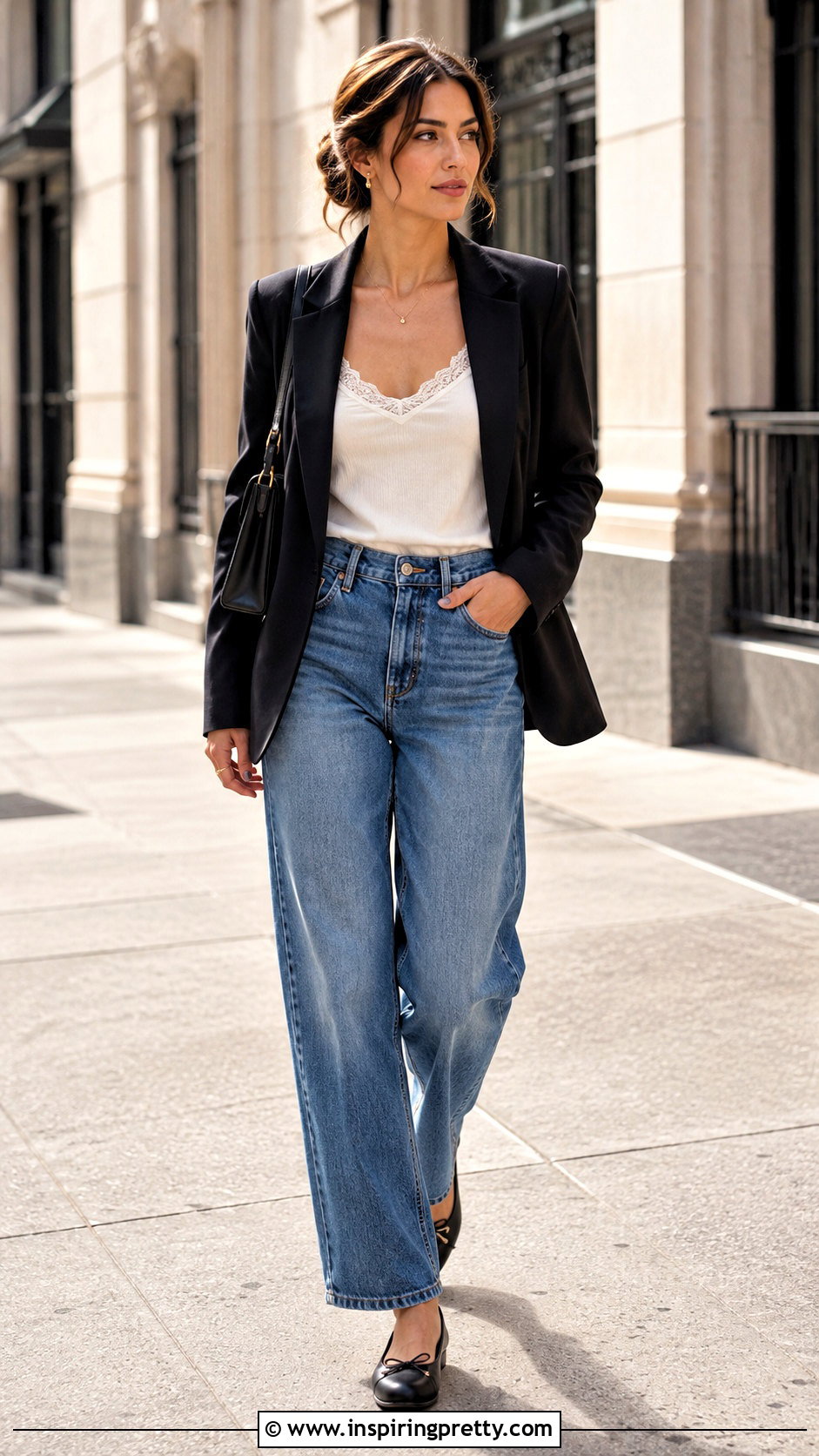 Lace Trim Tank Top With Relaxed Jeans - 50 ootd tank top outfit ideas