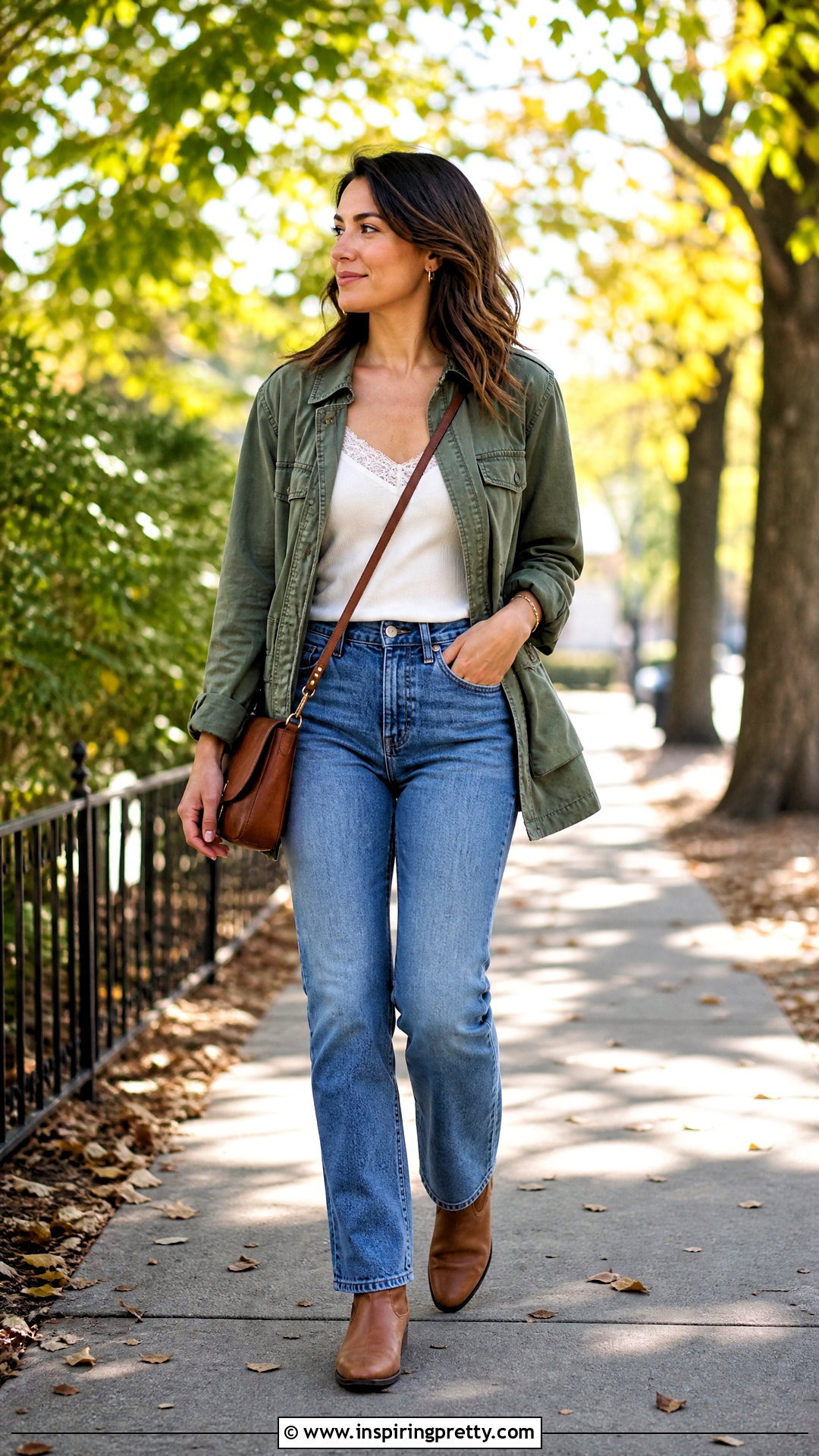 Lace Trim Tank Top With Utility Jacket - 20 basic tank tops for layering ideas