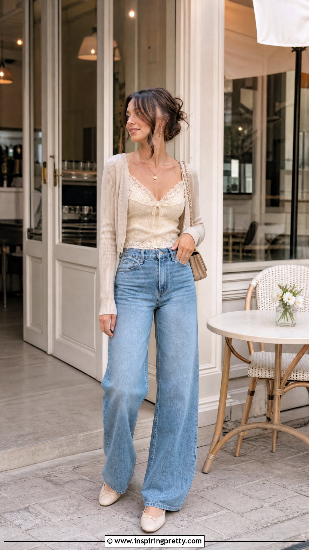 Lace Trim Tank Top With Wide Leg Jeans - 20 Trendy Tank Top Styles