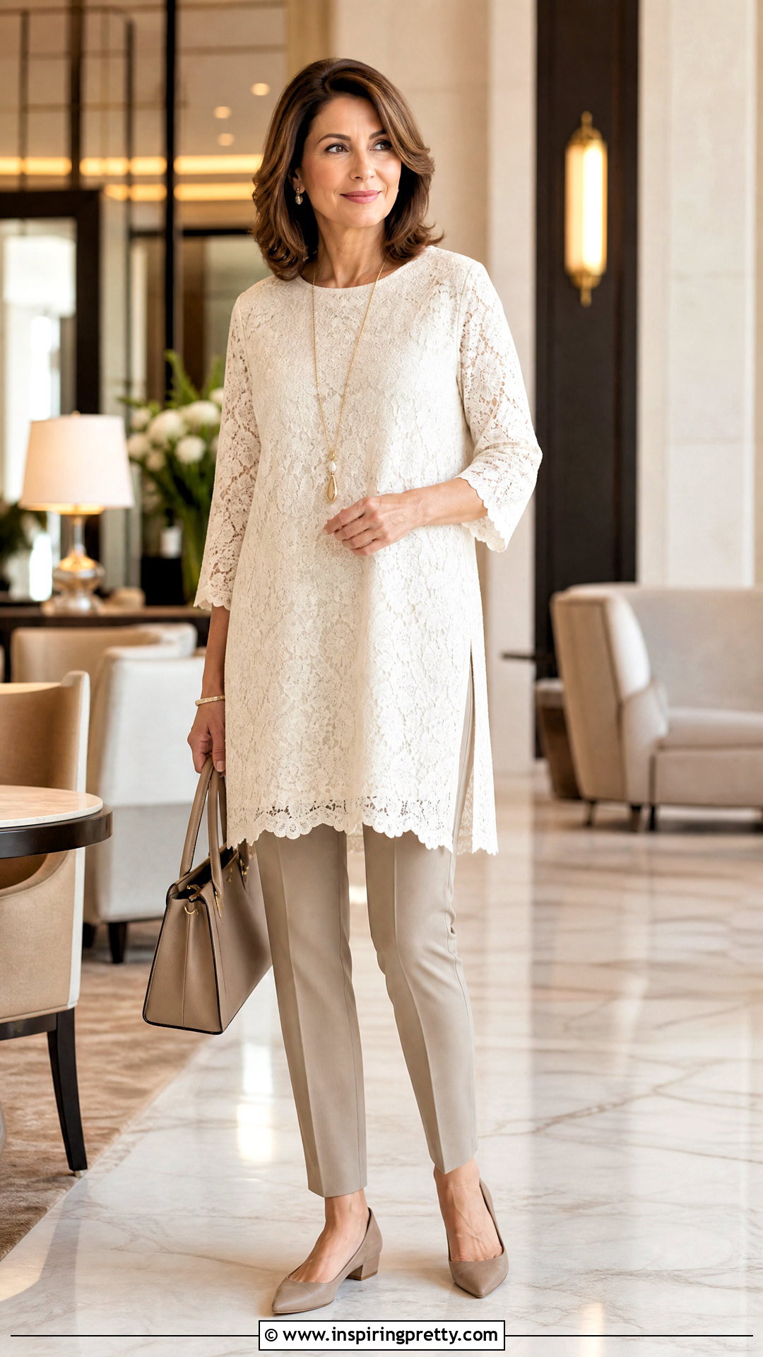 Lace Tunic Top With Slim Pants - 50 lace tops for women classy ideas