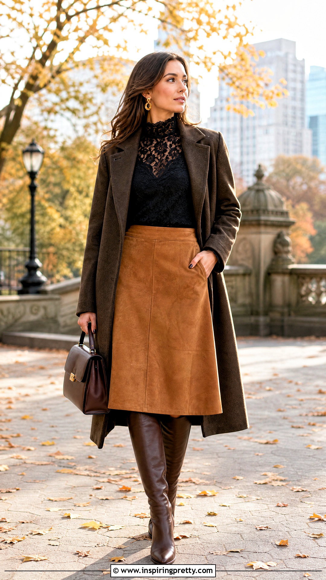 Lace Turtleneck With Suede Skirt - 50 Lace Top Outfit Aesthetic Ideas