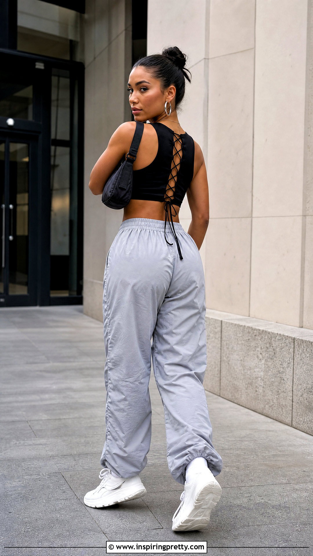 Lace Up Back Crop Top With Parachute Pants - 20 Lace-Up Back Crop Top outfit ideas