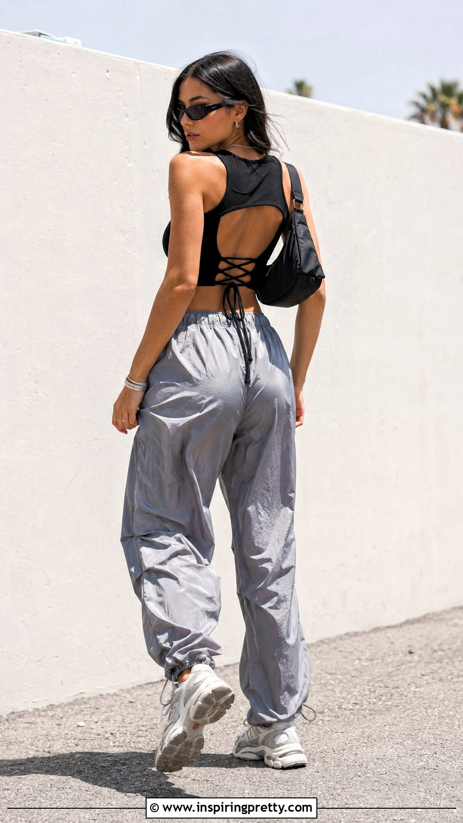 Lace Up Back Crop Top With Parachute Pants - 20 Lace Up Back Crop Top outfit ideas