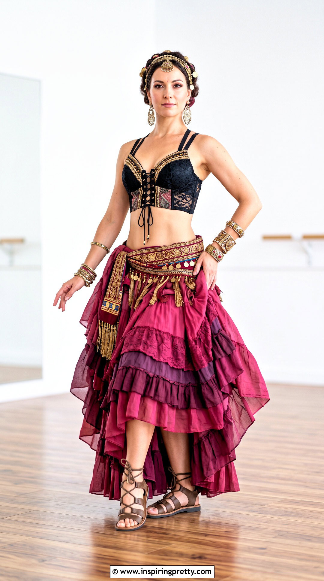 Lace Up Belly Dancing Top With Layered Skirt - 25 belly dancing tops outfit ideas