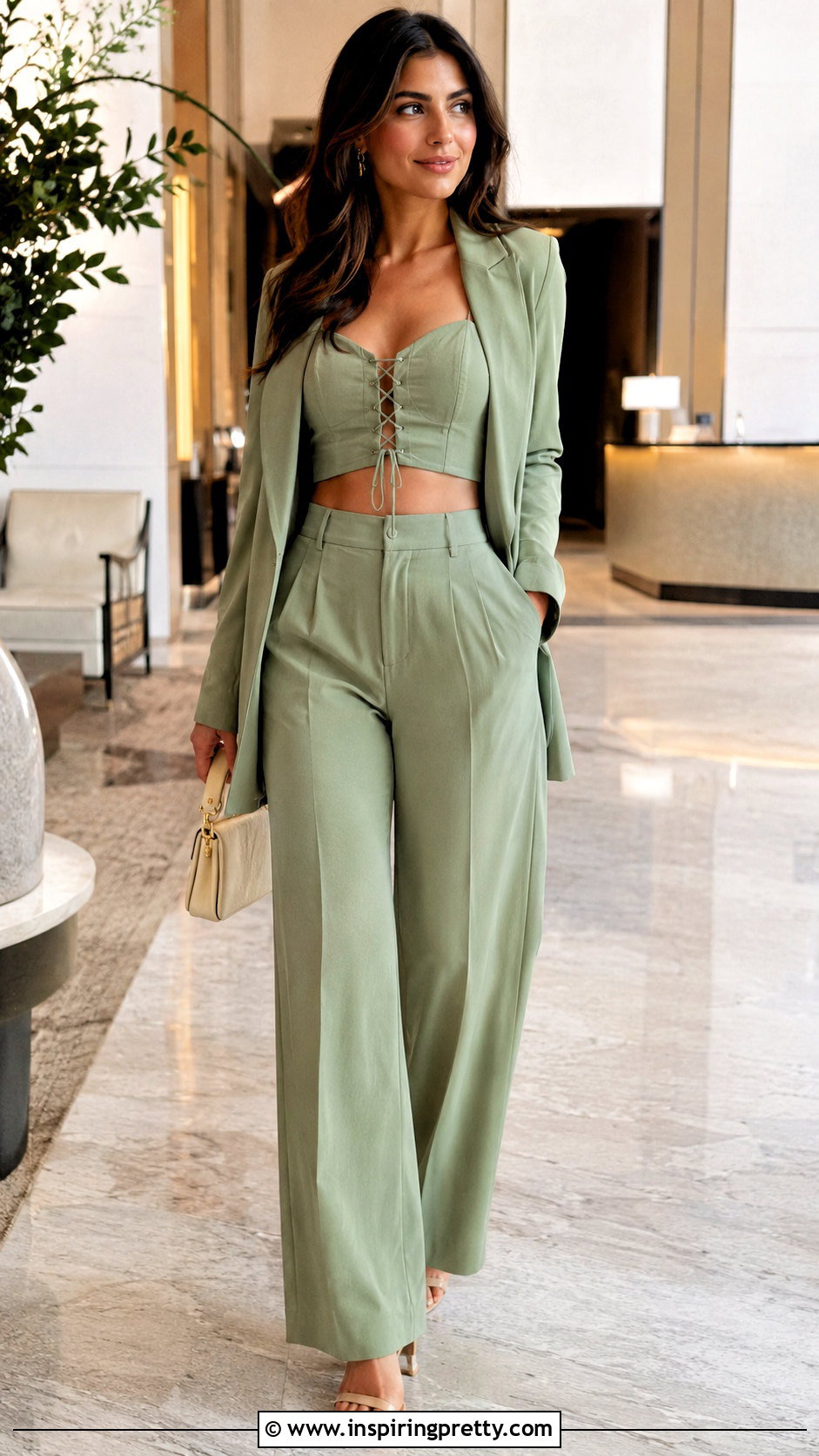 Lace Up Crop Top With Matching Pants - 20 Lace-Up Crop Top Style outfit ideas