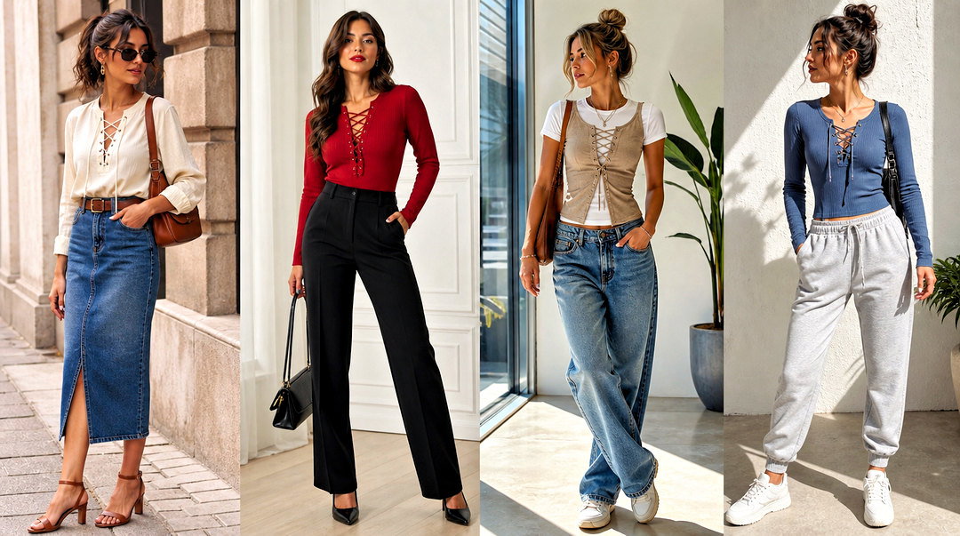 20 Lace-Up Neckline Top Outfit Ideas for Chic Day-to-Night Style