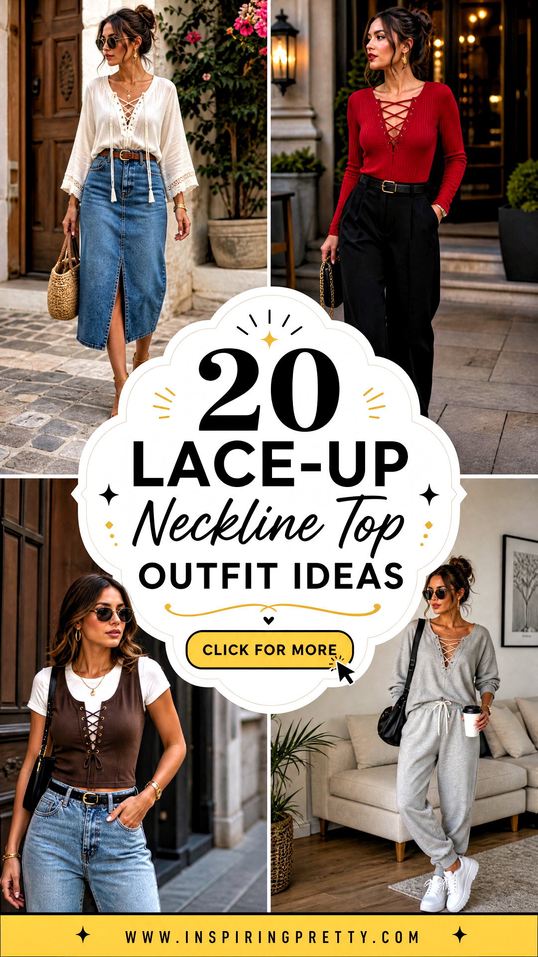20 Lace-Up Neckline Top Outfit Ideas for Chic Day-to-Night Style - 20 Lace-Up Neckline Top Outfit Ideas for Chic Day-to-Night Style