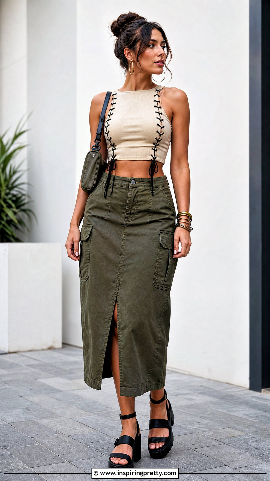 Lace Up Side Crop Top With Cargo Skirt - 20 crop top from t shirt diy outfit ideas