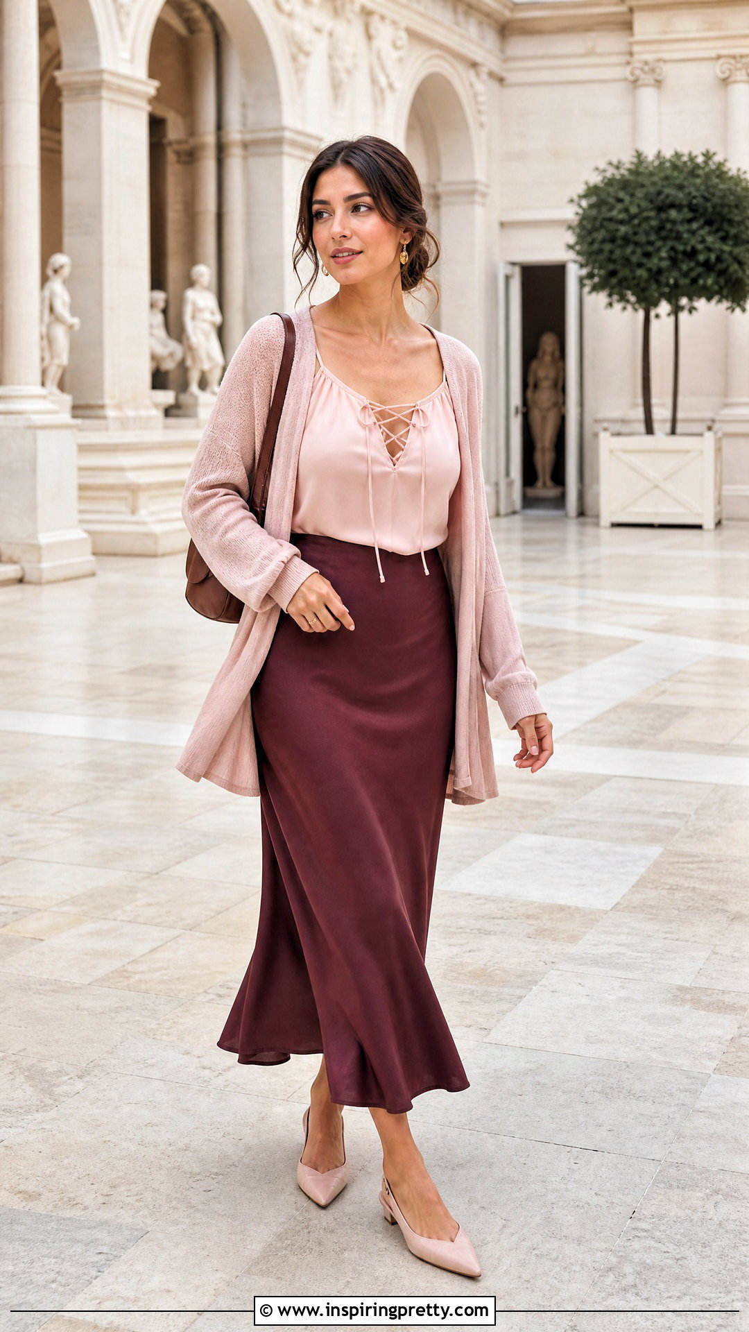 Lace Up Top With Bias Cut Skirt And Cardigan - How To Style Lace-Up Tops (20 Ways)