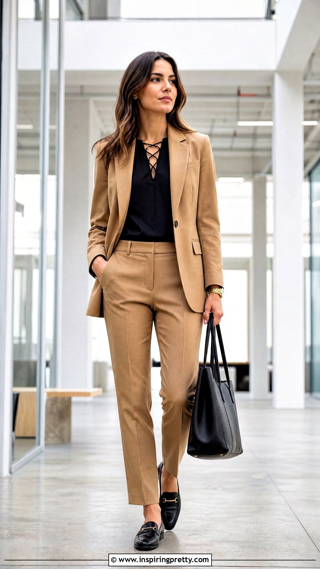 Lace Up Top With Blazer And Trousers - How To Style Lace-Up Tops (20 Ways)