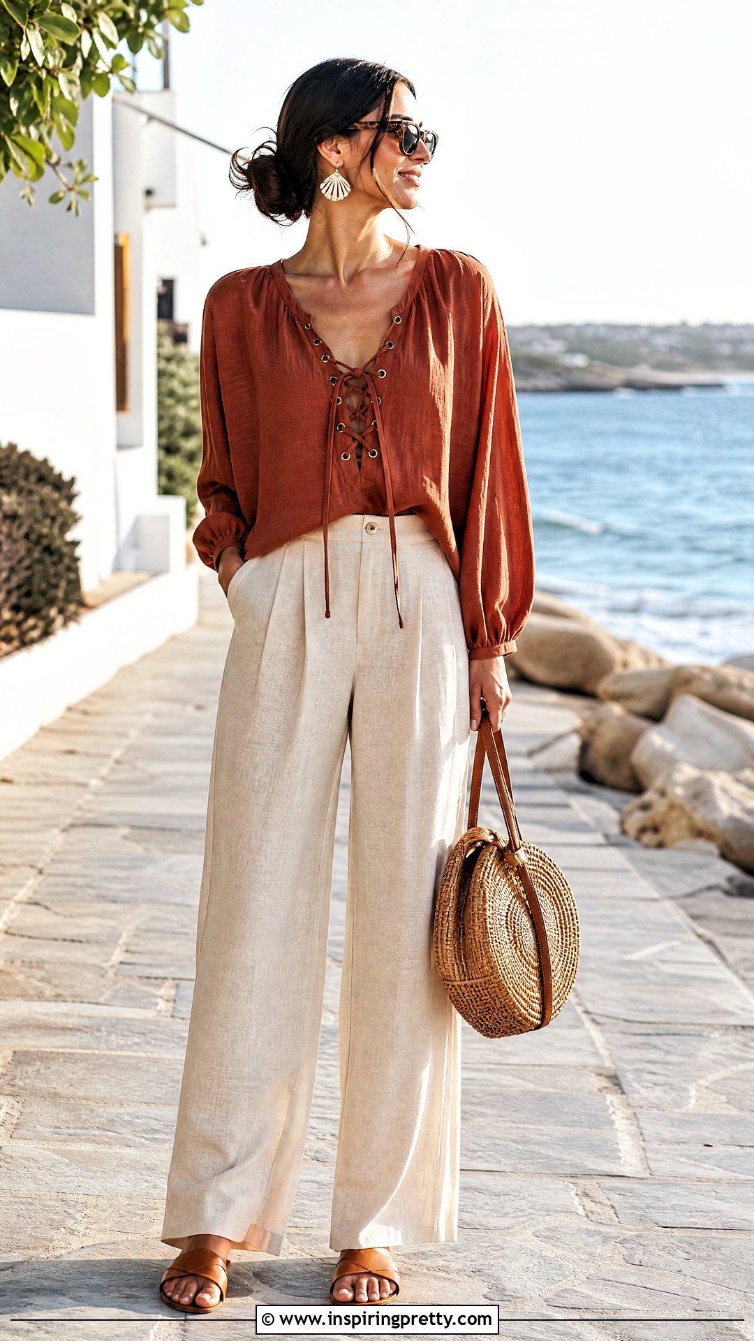 Lace Up Top With Linen Pants - How To Style Lace-Up Tops (20 Ways)