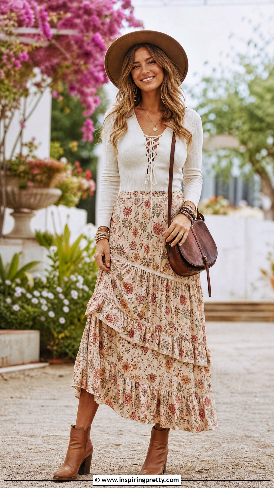 Lace Up Top With Maxi Skirt - How To Style Lace-Up Tops (20 Ways)