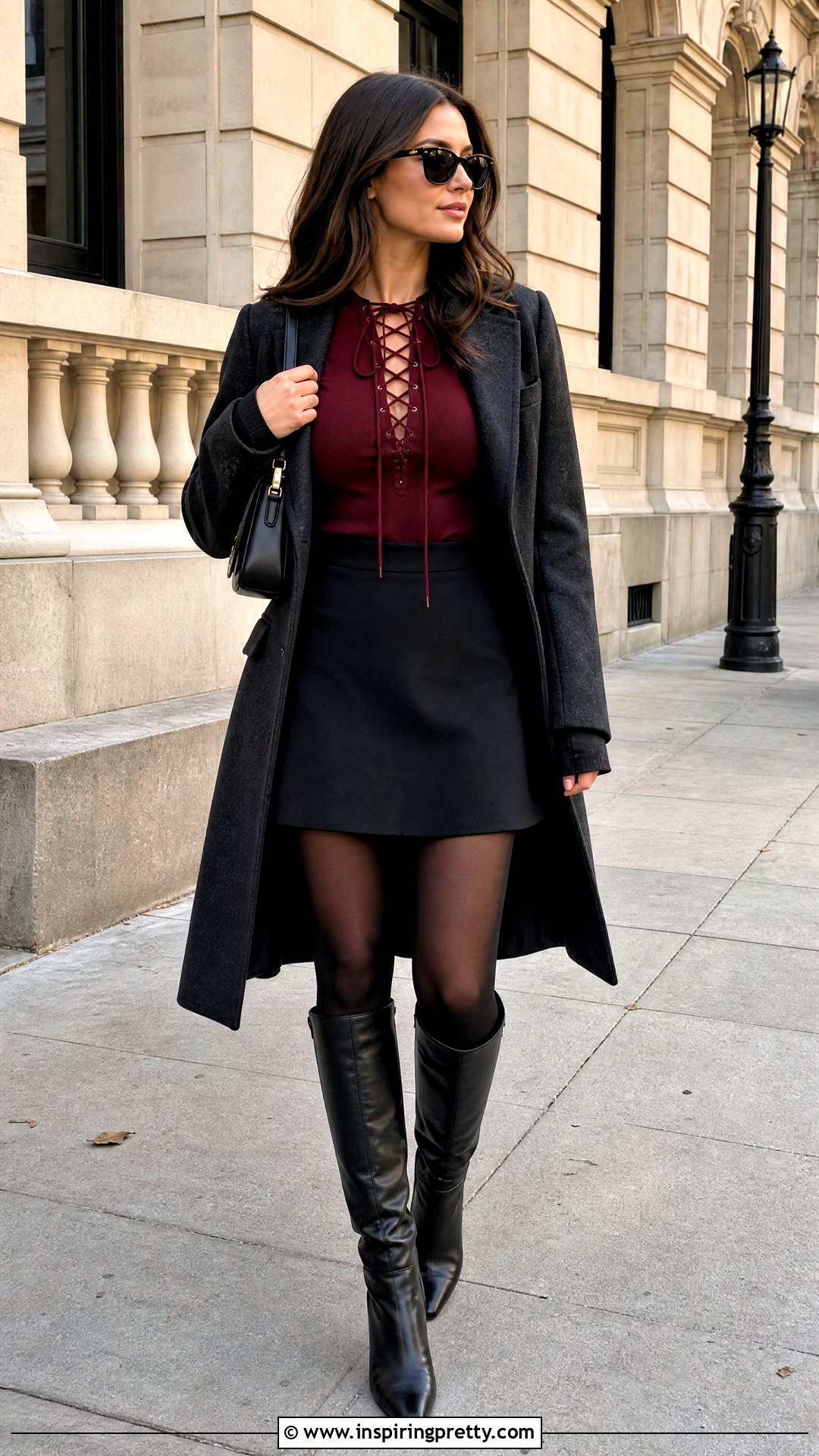 Lace Up Top With Mini Skirt And Knee Boots - How To Style Lace-Up Tops (20 Ways)